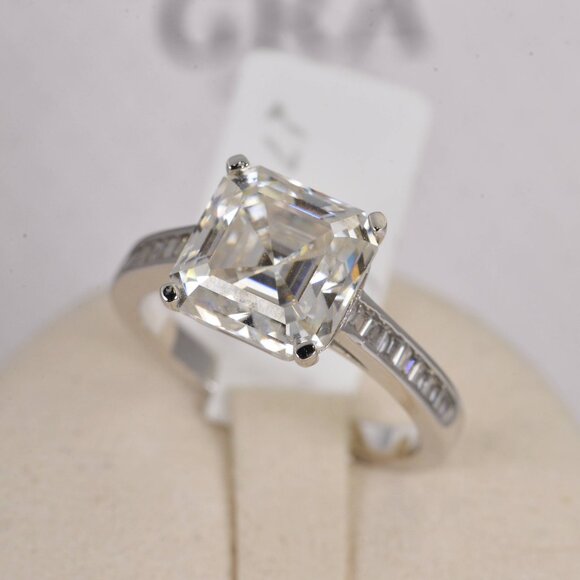 GRA Certified 5ct Asscher Cut Moissanite Ring Engagement Ring 925 - Picture 4 of 7